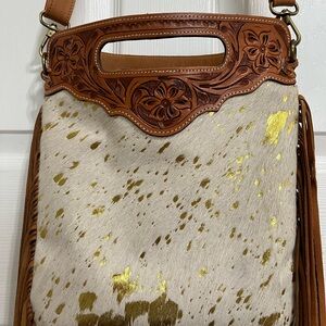 Cowgirl Floral Embossed Leather and Gold Speckled Bag